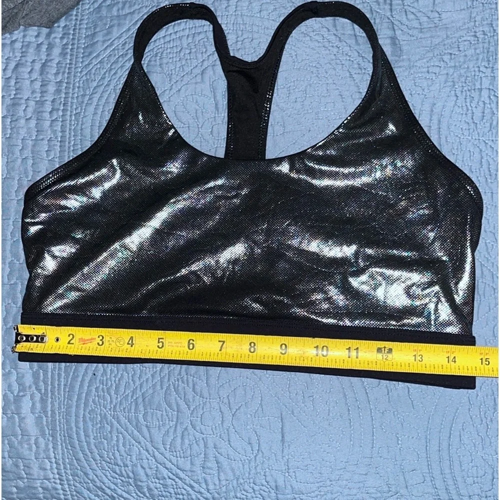 ZYIA Gunmetal Disco Ball Oil Slick‎ Luxe Sports Bra Metallic Silver